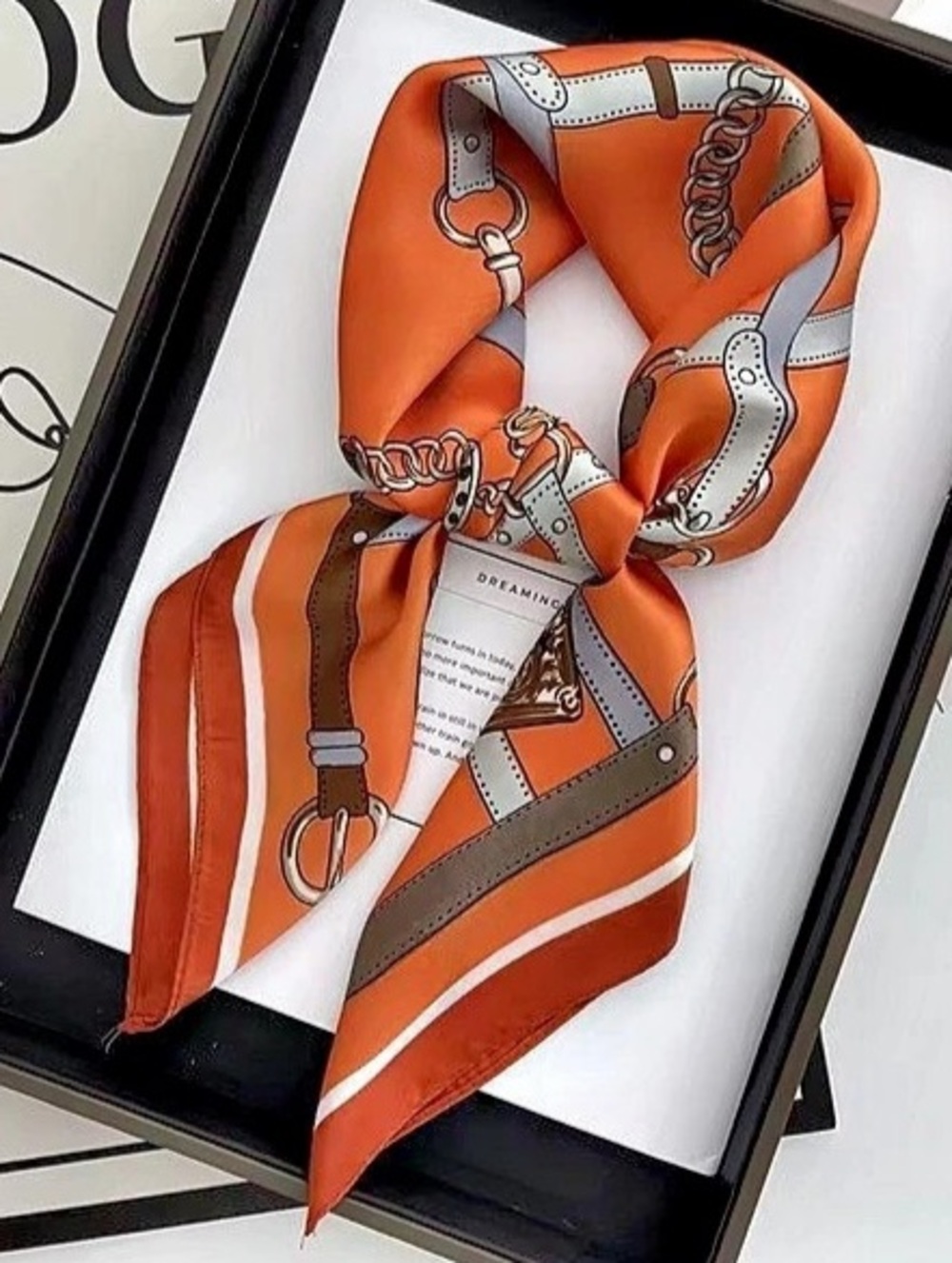 New Orange & White Printed Scarf Like New